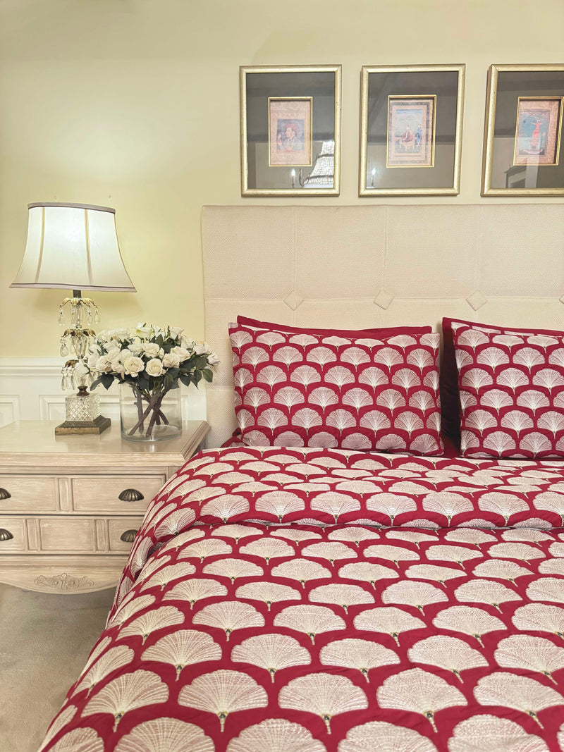 Burgundy Deco Duvet and Sheet Set