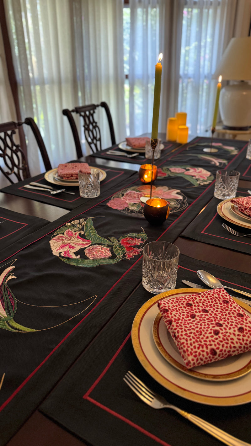 The Crescent Bloom in Midnight Blue Table Runner