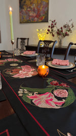 The Crescent Bloom in Midnight Blue Table Runner