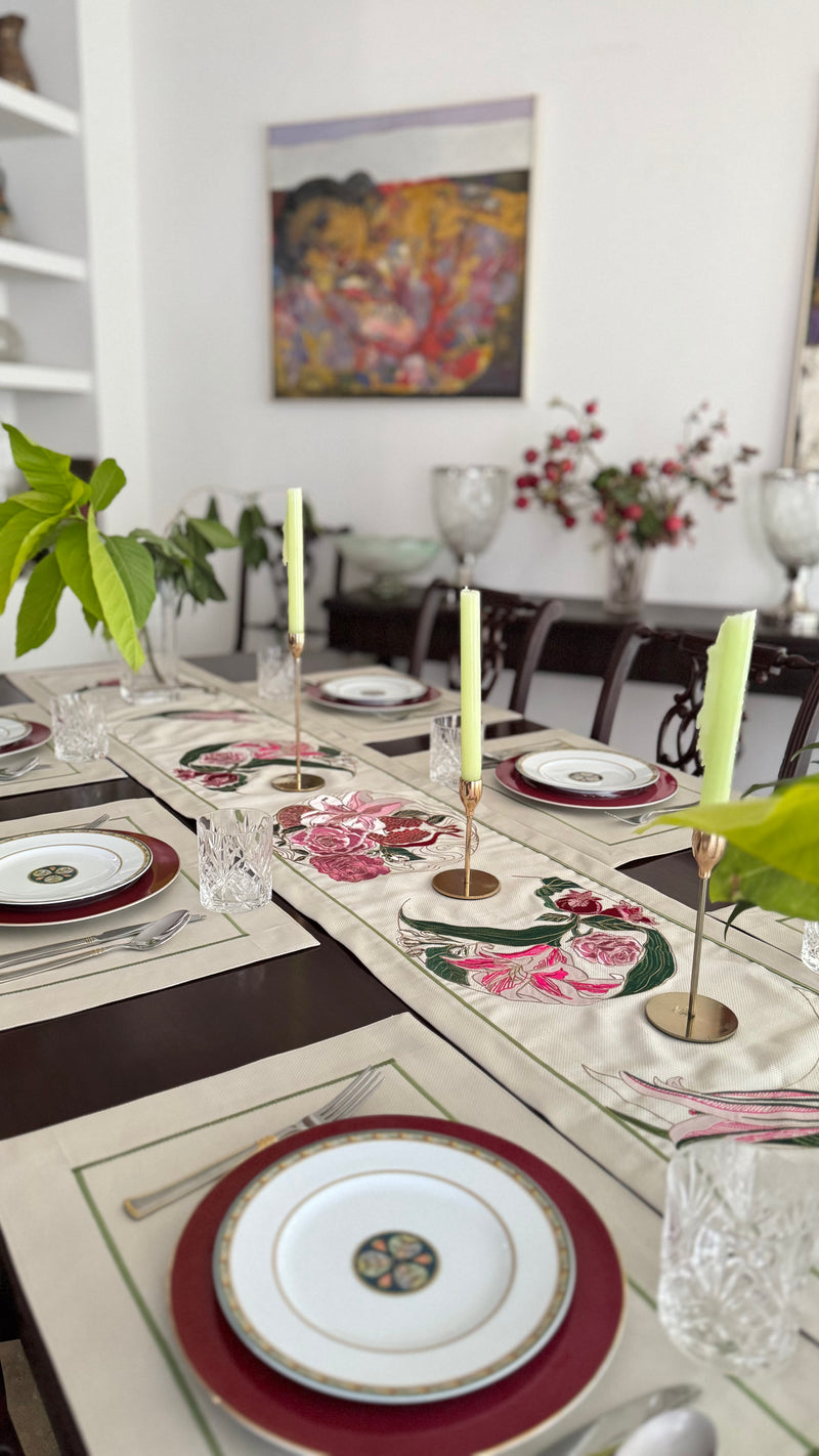 The Crescent Bloom in Beige Table Runner