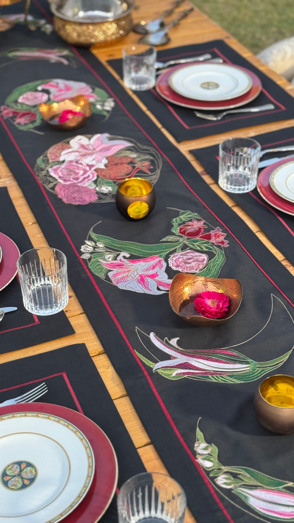 The Crescent Bloom in Midnight Blue Table Runner