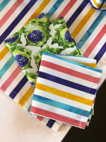 Cabbage Rose Beverage Napkin - Striped