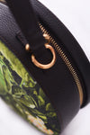 Round Crossbody Bag: Green Champa
