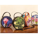 Round Crossbody Bag: Green Champa